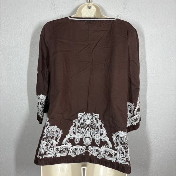 Michael Kors Peasant Top Tunic Embroider 3/4 Sleeve Brown Casual - XS - Picture 4 of 5